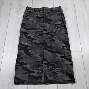 LE SUPERBE CharcoalGray Black Camo Embellished Midi Skirt Cargo Women's 8